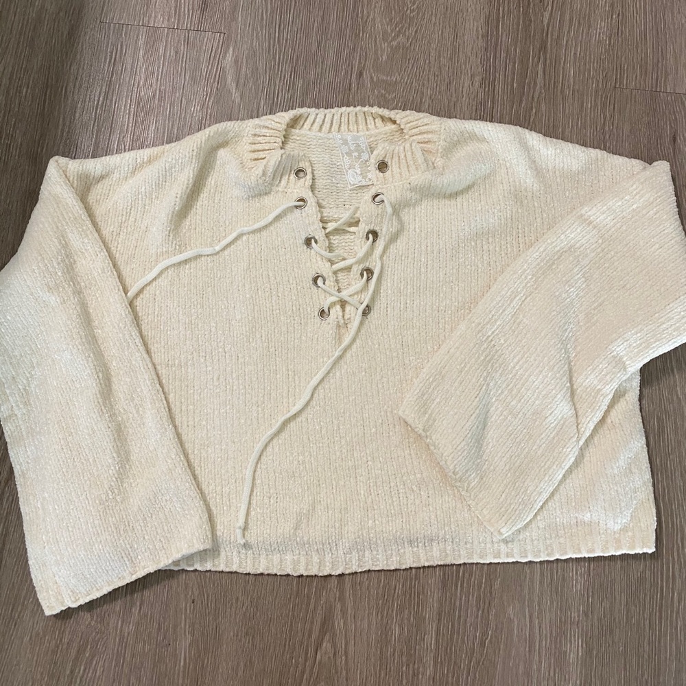 Sadie & Sage Chenille Sweater White Cream Lace